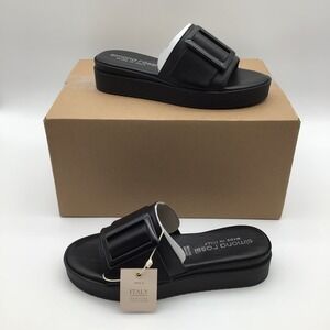 Simona Rossi Black‎ Leather Platform Slide Sandals Womens EU Size 38 US Size 7.5
